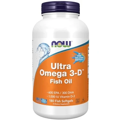 Imagen de Now Foods, Ultra Omega 3 D Fish Oil (Aceite de Pescado), 180 Cápsulas blandas, Probado en Laboratorio, Sin Gluten, Soja, No GMO