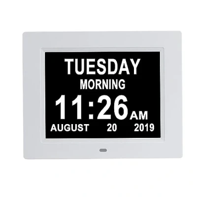 Imagen de Aowasi [Opciones de atenuación automática] Reloj digital día, sin abreviaturas, fecha, 8 opciones alarma, respaldo batería, demencia, pérdida memoria, relojes para personas mayores