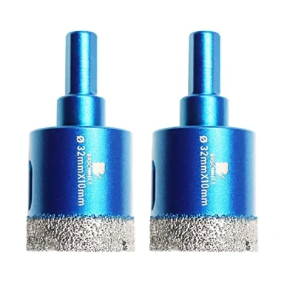 Imagen de BRSCHNITT Juego de 2 brocas núcleo diamante seco, 1 1/4 pulgadas (32 mm) con vástago triangular para azulejos porcelana, cerámica, piedra, granito, mármol