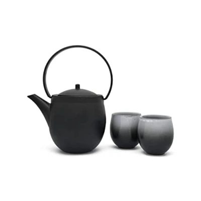 Imagen de Bredemeijer Tetera Asia de hierro fundido, color negro, 1,2 L, incluye 2 tazas porcelana para preparar té suelto