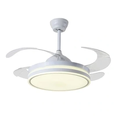 Imagen de Milectric Ventilador de techo con luz LED motor DC 4 aspas retráctiles regulable y 3 tonalidades 6 velocidades control remoto temporizador silencioso bajo consumo (Blanco)