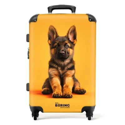 Imagen de NoBoringSuitcases.com Maleta Infantil, Niño, Niños con Ruedas, Mediana, Trolley Suitcase, Maletas de Viaje Grandes 23 Kilos (67 cm 72 L), (Pastor alemán Naranja)