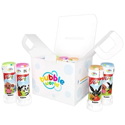 Imagen de Bubble Word Bing Party Pack 12 Botellas de Burbujas 60ml Tubos Colores Surtidos y soplador Integrado Fiestas cumpleaños para tu Hijo Sus Amigos Made in Italy