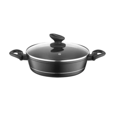 Imagen de FLORINA Olla de Aluminio (1,3 l) I 20 cm con Tapa Vidrio DELUX Medidor y Revestimiento Antiarañazos Cazuela Induccion Apta para Cocina Inducción, Gas Eléctrica (Negra)