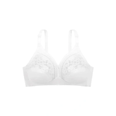 Imagen de Dorina Madeline Sujetador Bralette para Mujer Sin Relleno, Tricot Mate con Encaje, Tirantes Ajustables Frontales y Alas U Back, Blanco