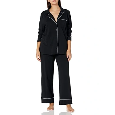 Imagen de Amazon Essentials Conjunto de Pija con Camisa Manga Larga y Pantalón Largo en Modal Algodón Mujer, Negro, L