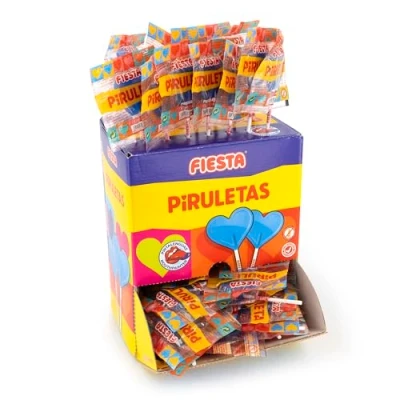 Imagen de FIESTA Piruletas Pintalenguas Caramelo con Palo en Forma de Corazón Sabor Mora Caja 80 unidades