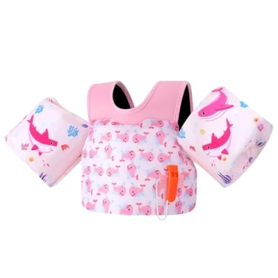 Imagen de MoKo Chaleco de Natación para Niños, Flotadores Brazo Niños 20 50 lbs, Agua con Silbato Emergencia, Bonitos Piscina Playa, Ballena Rosa