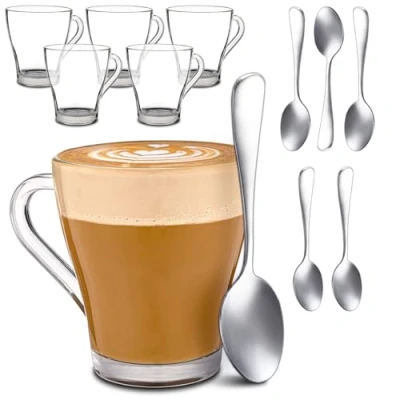 Imagen de Cosumy 6 Tazas de Capuchino con Asa y Cucharillas 250ml Mantienen el Calor Tamaño Ideal para Máquinas Café Aptas Lavavajillas