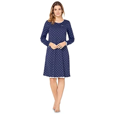 Imagen de e.FEMME Camisón para mujer Marion 333, manga larga, 50% algodón y modal, Diseño de lunares marinos., 52