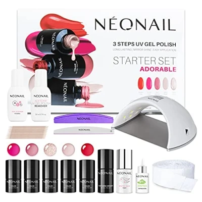Imagen de NEONAIL ADORABLE Starter Set Pintauñas Semipermanentes Lampara Uñas Gel Top Coat de Manicura Base Colores Kit Unhas Lima UV/LED