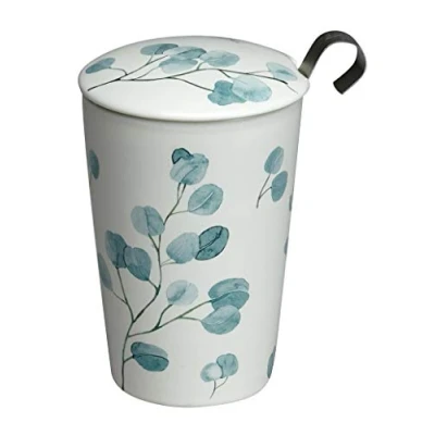 Imagen de EigenArt Teaeve Taza de té porcelana doble pared, con tapa e infusionador acero inoxidable, 350 ml