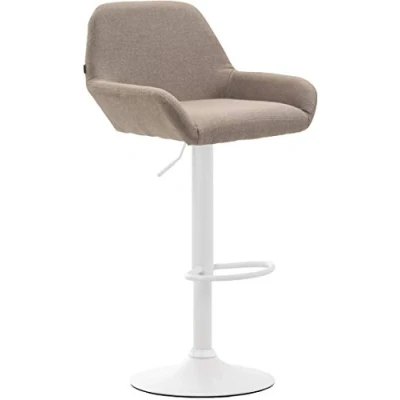 Imagen de CLP Taburete De Bar Braga en Tela con Respaldo &amp; Reposabrazos Silla Alta Regulable Altura Giratorio I, Color:Gris Pardo, Color del Marco:Blanco