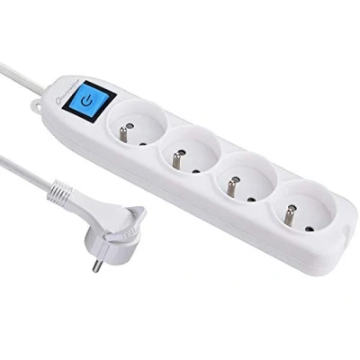 Imagen de Electraline 32041 Regleta, con 4 tomas, interruptor, enchufe plano, 1,5 m, color blanco