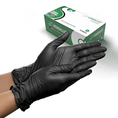 Imagen de VENSALUD Guantes de NITRILO Desechables Sin Polvo Resistentes Para Laboratorios, Sanitarios, Cocina, Estudios tatuaje, Veterinaria, Limpieza, Examen Látex 100 uds. Negro Talla S