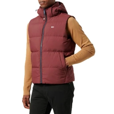 Imagen de Tommy Jeans Chaleco Hombre Essential Down Vest con Capucha, Rojo (Deep Rouge), XL