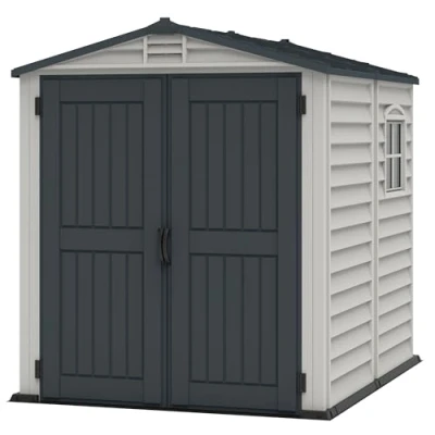 Imagen de Duramax caseta cobertizo jardín STOREMATE PLUS 6x6 Resina PVC color gris claro y oscuro 1.7 x 1.5 1.8 metros incluye suelo