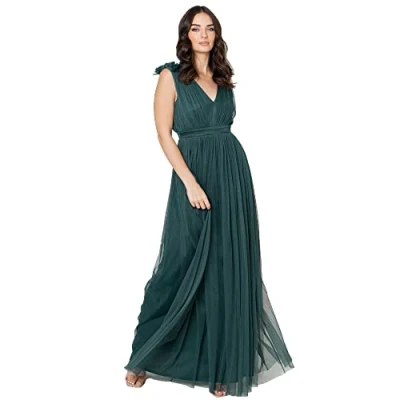 Imagen de Maya Deluxe Maxivestido con Detalle de Volantes En Los Hombros Vestido Dama Honor, Verde Esmeralda, 50 para Mujer