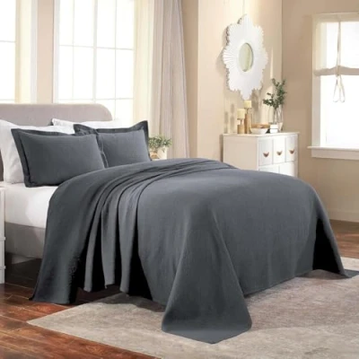 Imagen de Superior Colcha de medallón con Fundas Almohada, Algodón, Gris, Matrimonio Doble