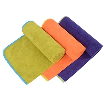 Imagen de VIVOTE Paquete de 3 Toallas Microfibra para Gimnasio, Deportes, Fitness, Entrenamiento, Sudor, superabsorbentes, 33 x 74 cm, Color Morado, Naranja y Amarillo Verde