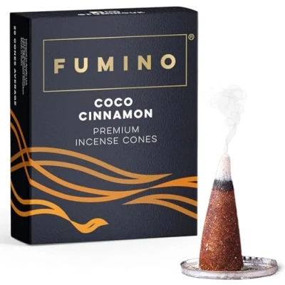 Imagen de Fumino® Cacao Canela Conos de Incienso Fresco 20 por Caja Fragancia Humo Masala Agarbatti para la Relajación, Meditación, Antiestrés Decoración Hogar