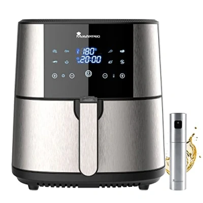 Imagen de MasterPro Foodies Kit de Freidora Sin Aceite XXL 6L y 1800W Junto con Spray Pulverizador Pantalla LED Táctil Cesta Antiadherente Aire 8 Funciones Diferentes en 1
