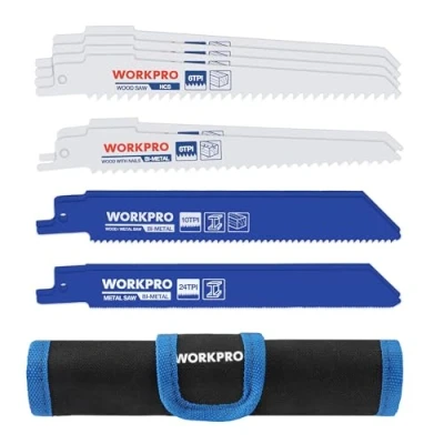 Imagen de WORKPRO Hojas de Sierra Sable 10 piezas, Cuchillas BIM/HCS para Madera y Metal, Accesorios con Bolsa almacenamiento