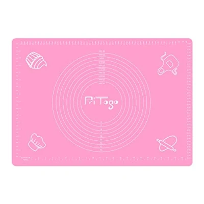 Imagen de Pritogo Tapete de Silicona Antiadherente para Amasar, Hornear (65 x 45 cm, rosa) con escala, alfombrilla enrollable Antiadherente, extra estable, antideslizante