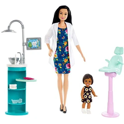 Imagen de Barbie Quiero Ser Dentista, muñeca Morena con niña y Accesorios (Mattel FXP17) Multicolor