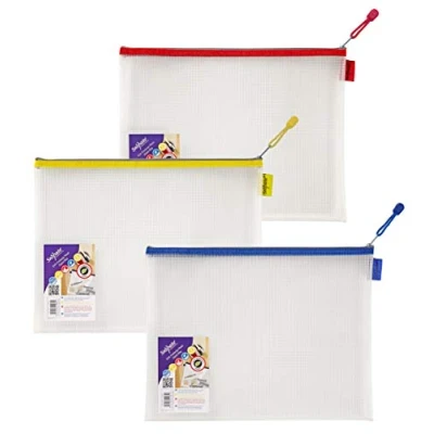 Imagen de Snopake Foolscap 15819 Bolsa de malla EVA resistente con cremallera (360 x 275 mm), transparente y surtido