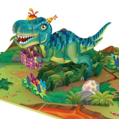 Imagen de papercrush® tarjeta desplegable de dinosaurios Divertida cumpleaños 3D para niños, felicitación utilizable como invitación infantil niños y niñas,