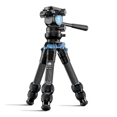 Imagen de SIRUI AM 223L Mini Trípode con Cabezal Fluido AT 10, de Viaje Carbono para Cámara, Videocámara, Base Niveladora, Altura Máxima 43cm, Plegada 30cm, Carga 5kg