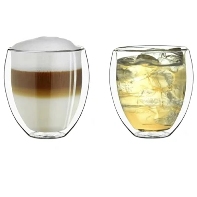 Imagen de Creano Conjunto de 2 Vidrios Térmico XXL Doble Pared Bellied, Gran Vidrio Borosilicato Resistente al Calor, para Café y Té 400ml