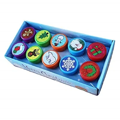Imagen de XLKJ Conjunto de 10 Sellos Navidad para Niños, Juguetes, Estampadores Navideños, Estampillas Tinta Niños Favor Fiesta Infantil Premios Escolares Regalo Cumpleaños