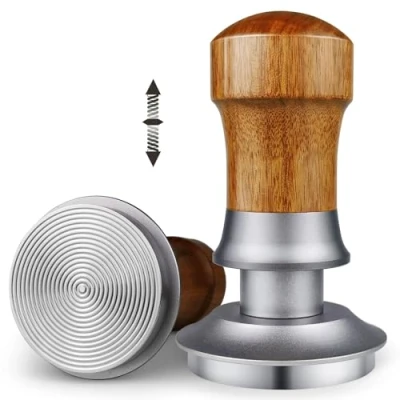 Imagen de ceelatti Tamper 58 mm, 30 lbs regulador de la presión, calibrado Espresso Tamper, prensador café con resorte para accesorios barista, soporte filtro mango madera nogal, base