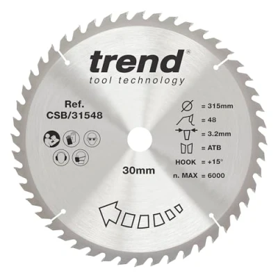 Imagen de Trend CraftPro Combinación hoja de sierra circular TCT, 315 mm diámetro x 48 dientes 30 interior, punta carburo tungsteno, CSB/31548
