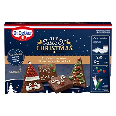 Imagen de DR. OETKER Kit Brownies Navidad 513 g, Intenso Sabor a Chocolate, Textura Crujiente, Incluye Preparado para Brownies, Bolitas de Chocolate y Lápices Pasteleros Colores