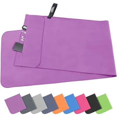 Imagen de Pameil Toalla de Microfibra 120x50cm Deporte Ligera, Absorbente y Secado Rápido Gimnasio con Bolsillo Cremallera Deportiva Doble Cara Forro Polar