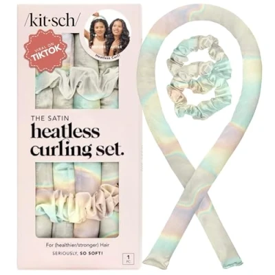 Imagen de Kitsch Juego de Rizadores Satén Sin Calor Rulos Pelo para Rizos Durante la Noche, Diadema Varilla Dormir