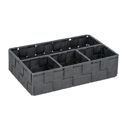 Imagen de WENKO Cesto de baño Adria pequeño Gris oscuro Organizador para el con 4 compartimentos