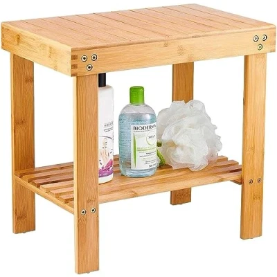Imagen de Banco de bambú para SPA Taburete Madera con pies Antideslizantes baños, Salones, dormitorios, Jardines y áreas Entretenimiento