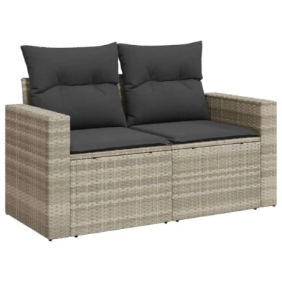 Imagen de vidaXL Sofá de Jardín 2 Plazas con Cojines, Sillón Exterior, Modular, Asiento para Patio Terraza Balcón, Ratán Sintético Gris Claro
