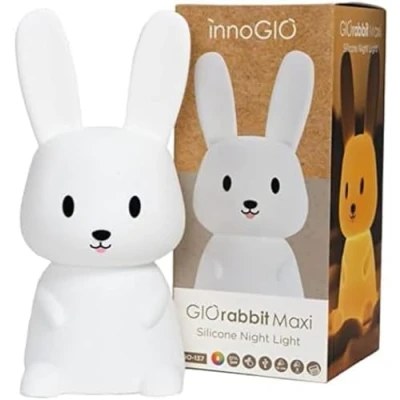 Imagen de InnoGIO, Luz Nocturna de silicona GIOrabbit MAXI, para Niños con Forma Conejo, 8 Colores Alternados, Carga por Cable USB, Lámpara Noche También apta Bebés, Mando a Distancia
