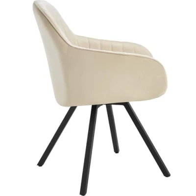 Imagen de TecTake® Sillas de Comedor Giratorias con Funda Terciopelo, Acolchada, Respaldo Continuo, Silla Dormitorio, reposabrazos, nordicas, Muebles Salon Modernos 6 Crema
