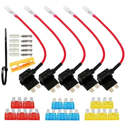 Imagen de FULARR® 5Pcs Premium ACU Mediano Add A Circuit Fusible Tap Adaptador, Portafusibles Estilo Cuchilla, con Gratis 15Pcs Estándar Fusible, 1Pcs Puller y Cables Ataduras 12V / 24V