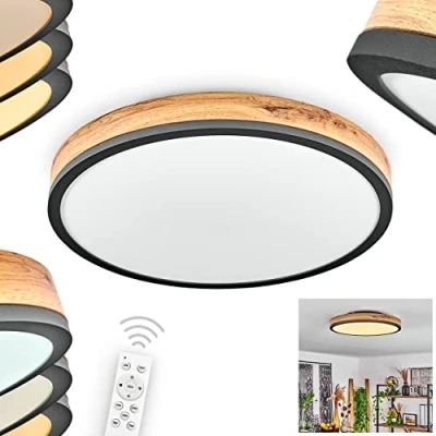 Imagen de Plafón LED Salmi, lámpara de techo metal/MDF/plástico en negro/madera/marrón/antracita, regulable con mando a distancia, Ø45 cm, 120 1800 lumen, 2700 4000 6000 K, 1 x 24 W (incl.) IP20