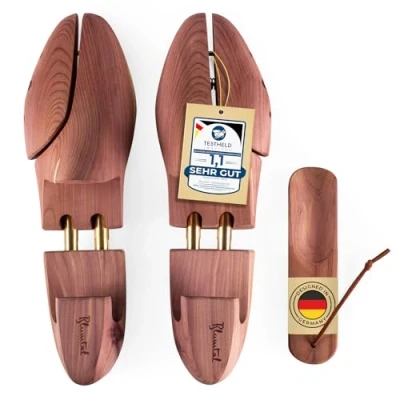 Imagen de Blumtal GANADOR DEL TEST Hormas para Zapatos Hombre y Mujer Horma Extensible Deluxe de madera cedro con calzador, Diseño Ergonómico 1, 2 o 5 Pares
