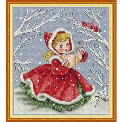 Imagen de kit de punto cruz, lea en voz alta a las aves la muchacha Navidad Awesocrafts patrones fáciles bordado suministros Navidad, estampado o contado (niña, contado)
