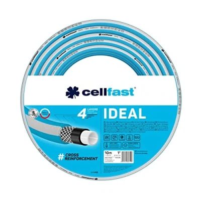 Imagen de Cellfast Manguera de jardín IDEAL, Duradera, Flexible, 4 Capas, Trenzada Cruzada Resistente a los rayos UV y las algas, Tecnología REACH, 27 Bar, 20/60 C Temperatura 1&quot;, 10 m