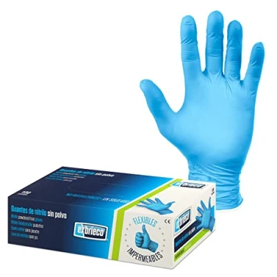 Imagen de EXBRIECO, Guantes Desechables de Nitrilo, 100, 200, 500 o 1000 Pares, Sin Látex ni Polvo, Sanitarios, Protección Química, Anti Gérmenes, EPI, Dedos Texturizados, Limpieza, Azul.